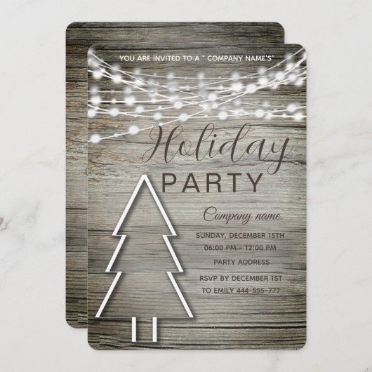 ウッド素朴企業のホリデーパーティー 招待状 (正面/裏面)