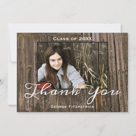 ウッド素朴写真テンプレート高校卒業 サンキューカード (正面)