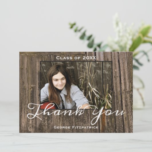 ウッド素朴写真テンプレート高校卒業 サンキューカード (スタンド正面)