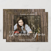 ウッド素朴写真テンプレート高校卒業 サンキューカード (正面/裏面)