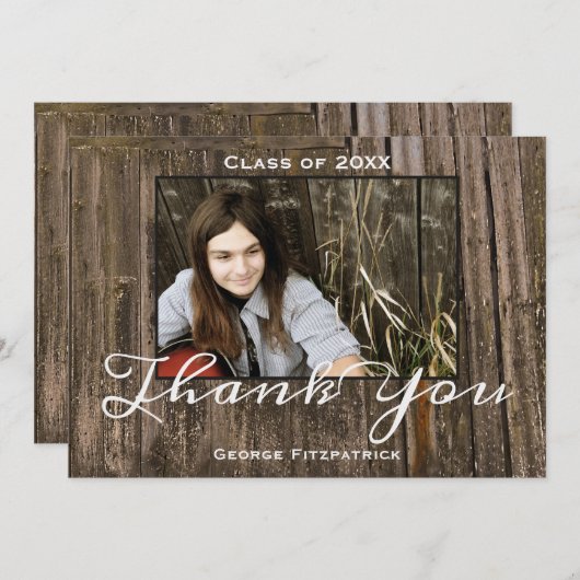 ウッド素朴写真テンプレート高校卒業 サンキューカード (正面/裏面)