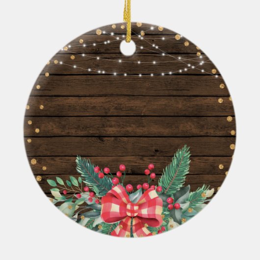 ウッド素朴初めてのクリスマス婚約したオーナメントギフト セラミックオーナメント (裏面)