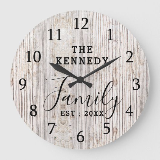ウッド素朴動揺してファームハウスファミリー名 ラージ壁時計 (正面)