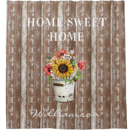 ウッド素朴動揺してファームハウスホームスウィートホーム シャワーカーテン (正面)