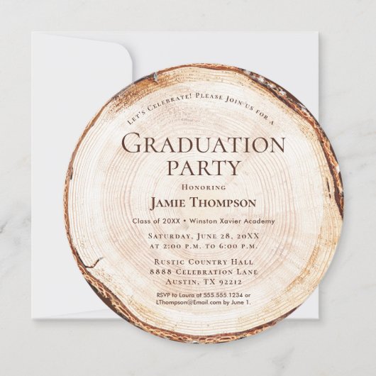 ウッド素朴卒業パーティユニークカスタムー 招待状 (正面)