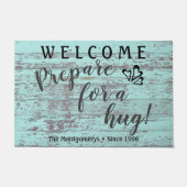 ウッド素朴名前をカスタムするがハグ歓迎の準備 ドアマット (正面)