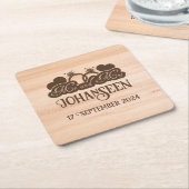 ウッド素朴夫妻の新郎新婦結婚式の引き出物 スクエアペーパーコースター (アングル)