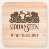 ウッド素朴夫妻の新郎新婦結婚式の引き出物 スクエアペーパーコースター (正面)