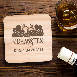 ウッド素朴夫妻の新郎新婦結婚式の引き出物 スクエアペーパーコースター
