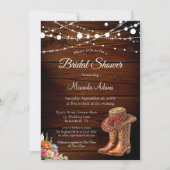 ウッド素朴女性のカーボーイブーツウェスタンブライダルシャワー 招待状 (正面)