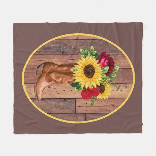 ウッド素朴女性のカーボーイブーツサンフラワーズバラフリース フリースブランケット (正面(横))