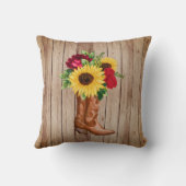 ウッド素朴女性のカーボーイブーツサンフラワーズレッドローズ クッション (裏面)