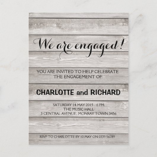 ウッド素朴婚約パーティ招待 インビテーションポストカード (正面)