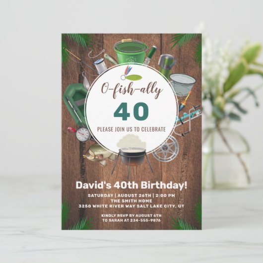ウッド素朴屋外魚釣り誕生日招待状 招待状 (スタンド正面)