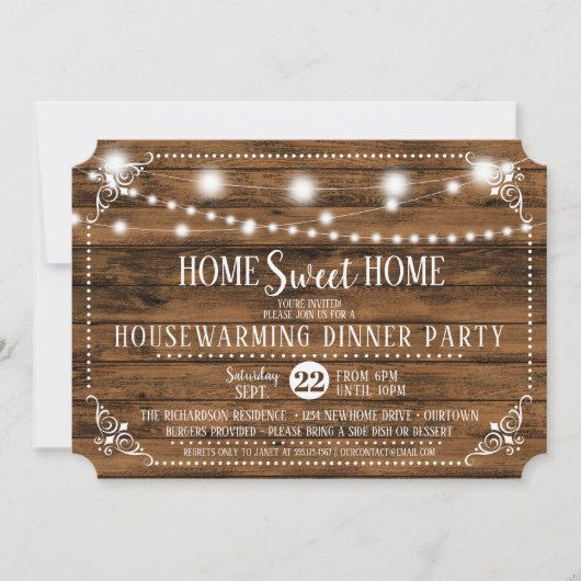 ウッド素朴引っ越し祝いパーティーディナーパーティの招待状 招待状 (正面)