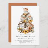 ウッド素朴感謝祭ディナー招待状 招待状 (正面/裏面)