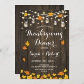 ウッド素朴感謝祭ディナー 招待状 (正面/裏面)