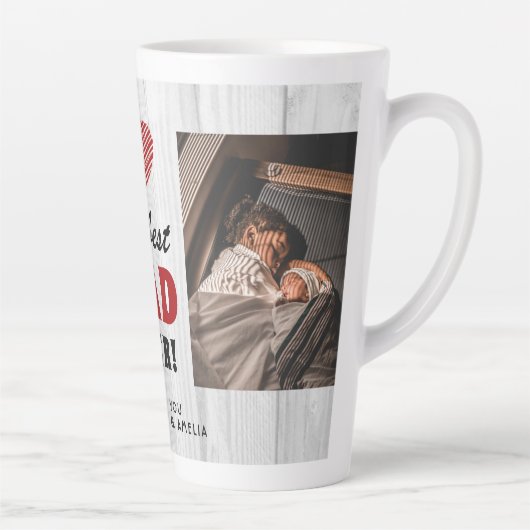 ウッド素朴最高のパパエバー赤いハート2写真 カフェラテマグ (右)