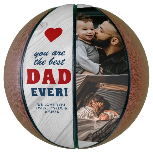 ウッド素朴最高のパパ赤いハート父の日の写真 バスケットボール (縦)