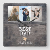 ウッド素朴最高のパパ3 Photo Collage Keepsake スクエア壁時計 (正面)