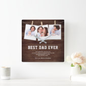 ウッド素朴最高のパパEver 3 Photo Collage スクエア壁時計 (ホーム)