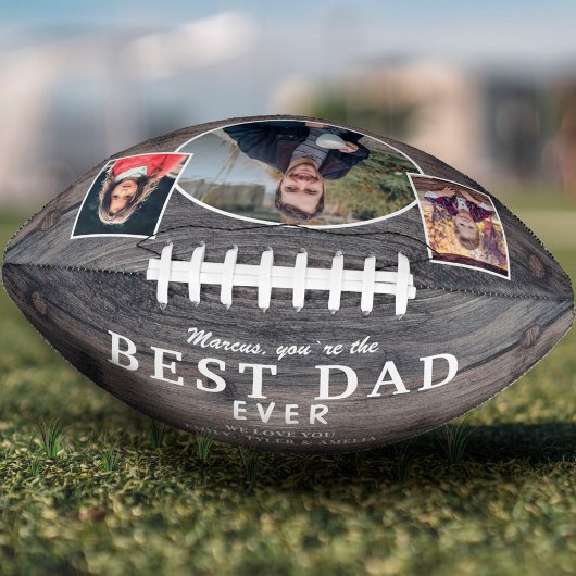ウッド素朴最高のパパEver Father 3 Photo Collage アメリカンフットボール