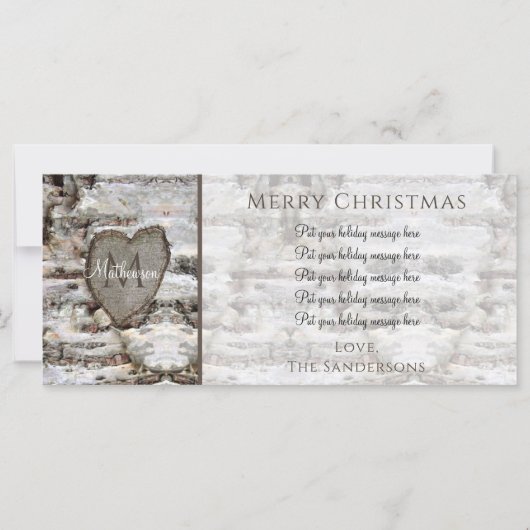 ウッド素朴樺の木バークハートファミリー写真クリスマス (裏面)