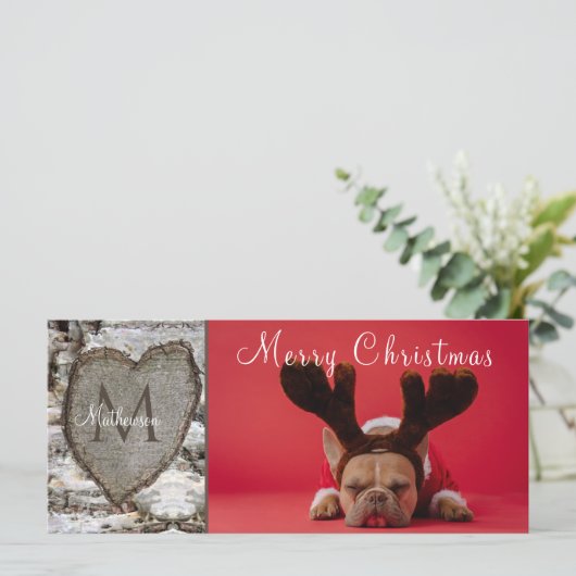 ウッド素朴樺の木バークハートファミリー写真クリスマス (スタンド正面)