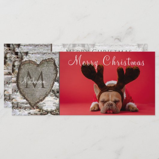 ウッド素朴樺の木バークハートファミリー写真クリスマス (正面/裏面)