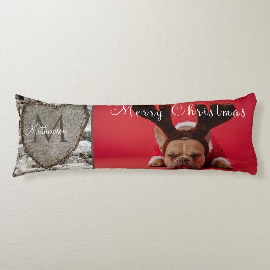 ウッド素朴樺の木バークハートファミリー写真クリスマス ボディピロー (正面)