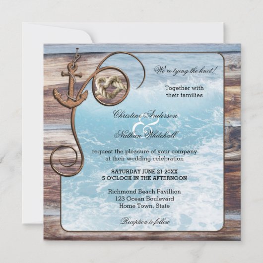 ウッド素朴海航海の結婚式招待状 招待状 (正面)