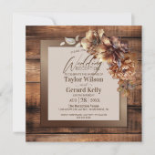 ウッド素朴燃えたオレンジ色のフローラ結婚式のレセプション 招待状 (正面)