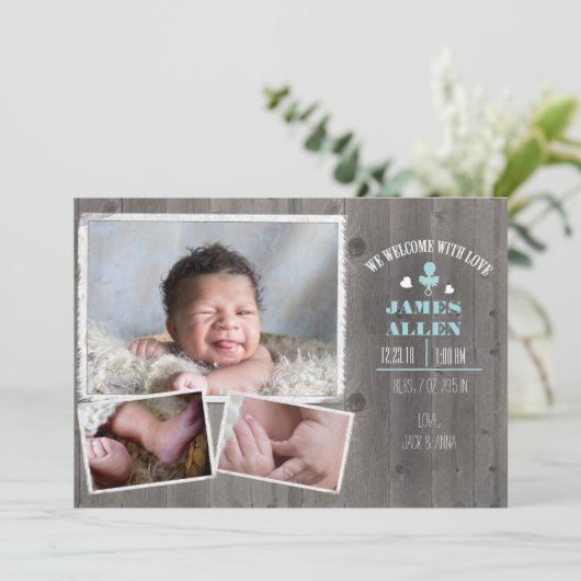 ウッド素朴男の赤ちゃん誕生発表 案内状 (スタンド正面)