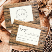 ウッド素朴白黒アイボリーエレガントウェディングRSVP 出欠カード