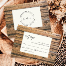 ウッド素朴白黒アイボリーエレガントウェディングRSVP