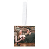 ウッド素朴私たちの初めてのクリスマス婚約した3 Photo キューブオーナメント (正面)