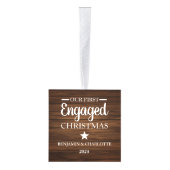 ウッド素朴私たちの初めてのクリスマス婚約した3 Photo キューブオーナメント (右)