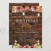 ウッド素朴秋ひまわり誕生日パーティー 招待状 (正面/裏面)