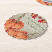 ウッド素朴秋オレンジカボチャ紅葉Be ペーパーコースター (アングル)