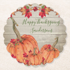 ウッド素朴秋オレンジカボチャ紅葉Be ペーパーコースター
