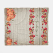 ウッド素朴秋オレンジカボチャ紅葉Thr フリースブランケット (正面(横))