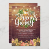 ウッド素朴秋メープルサンクスギビングディナーパーティー 招待状 (正面/裏面)