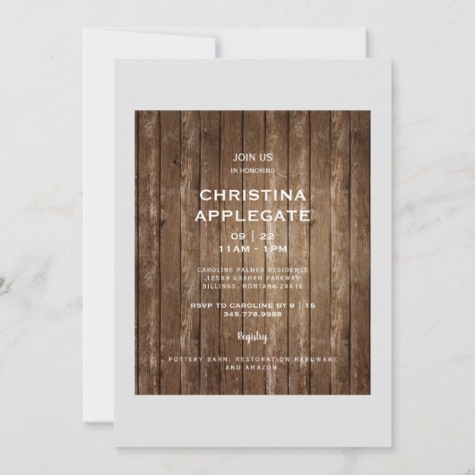 ウッド素朴秋リーフ写真ブライダルシャワー 招待状 (裏面)