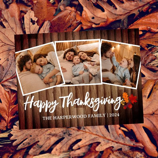 ウッド素朴秋感謝祭シンプル家族の写真 シーズンポストカード