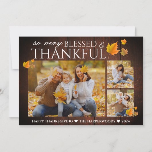 ウッド素朴秋感謝祭ファミリー3枚の写真 シーズンカード (正面)