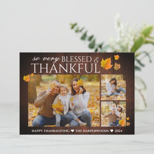 ウッド素朴秋感謝祭ファミリー3枚の写真 シーズンカード (スタンド正面)