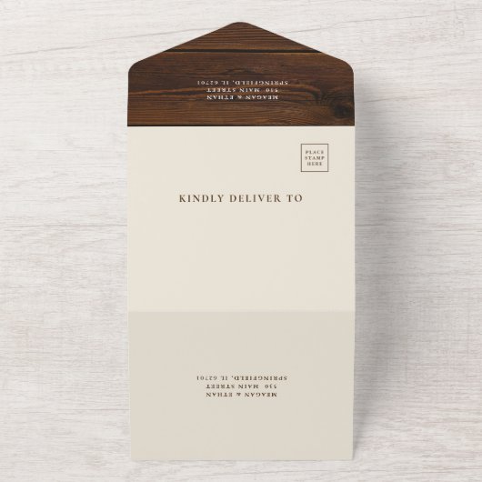 ウッド素朴秋秋の冬の結婚式とRSVP オールインワン招待状 (外側)