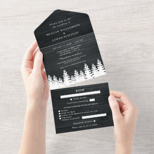 ウッド素朴秋秋の冬の結婚式とRSVP オールインワン招待状