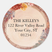 ウッド素朴秋花差出人住所シール ラウンドシール (正面)