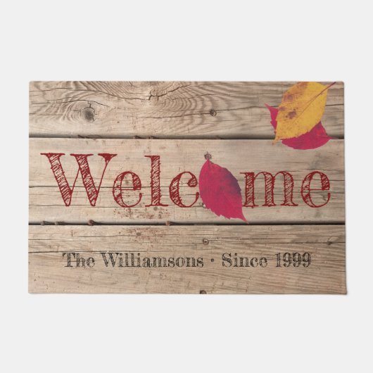 ウッド素朴紅葉名前をカスタムするへようこそ ドアマット (正面)
